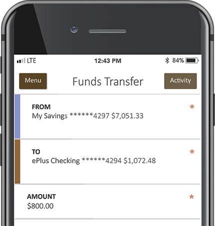 Mobile Banking Funds Transfer Screen Shot