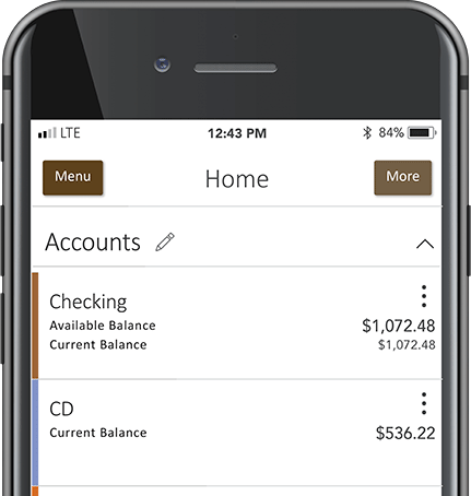 Mobile Banking Home Screen Shot