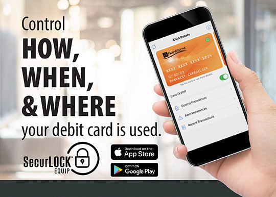 Control how, when and where your BankWest debit card is used with the SecurLOCK Equip app.